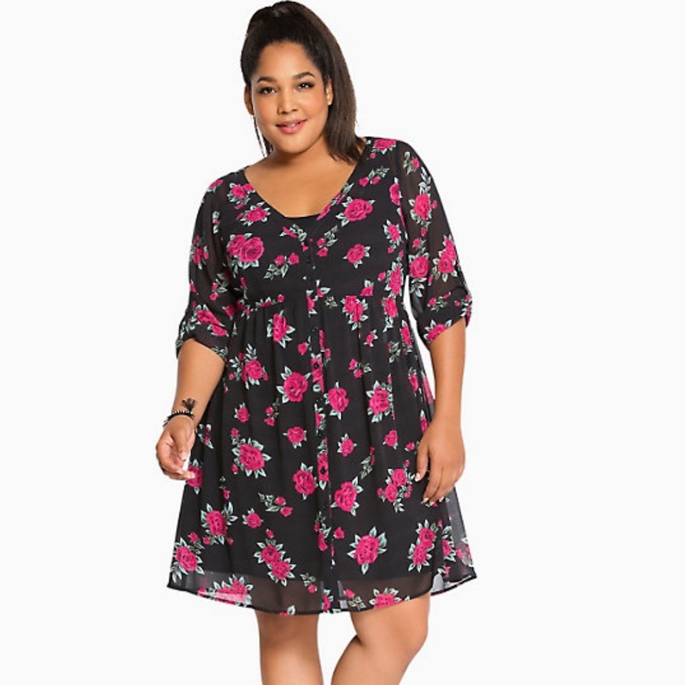 Torrid Rose Print Shirt Dress - Picture 1 of 2